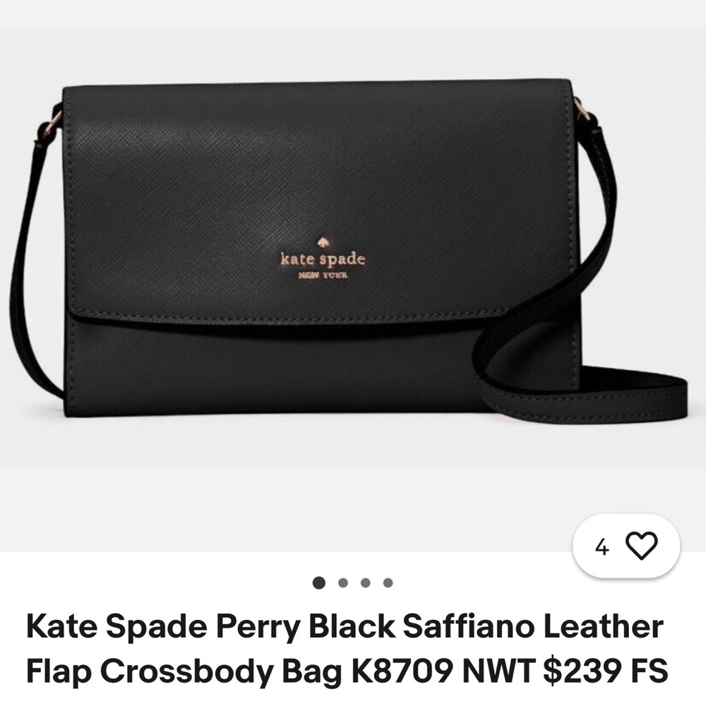 Kate Spade Perry Black Saffiano Leather Flap Crossbody Bag. STYLE K8709. NWT.